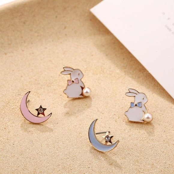 Sweet Moon Rabbit Earrings - Pink - Picture 2 of 8
